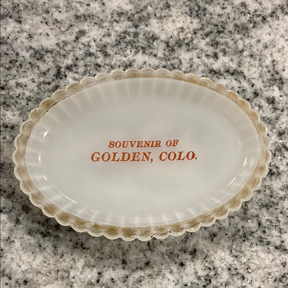 Vintage Milk Glass Souvenir Oval Dish - Golden, Colo.